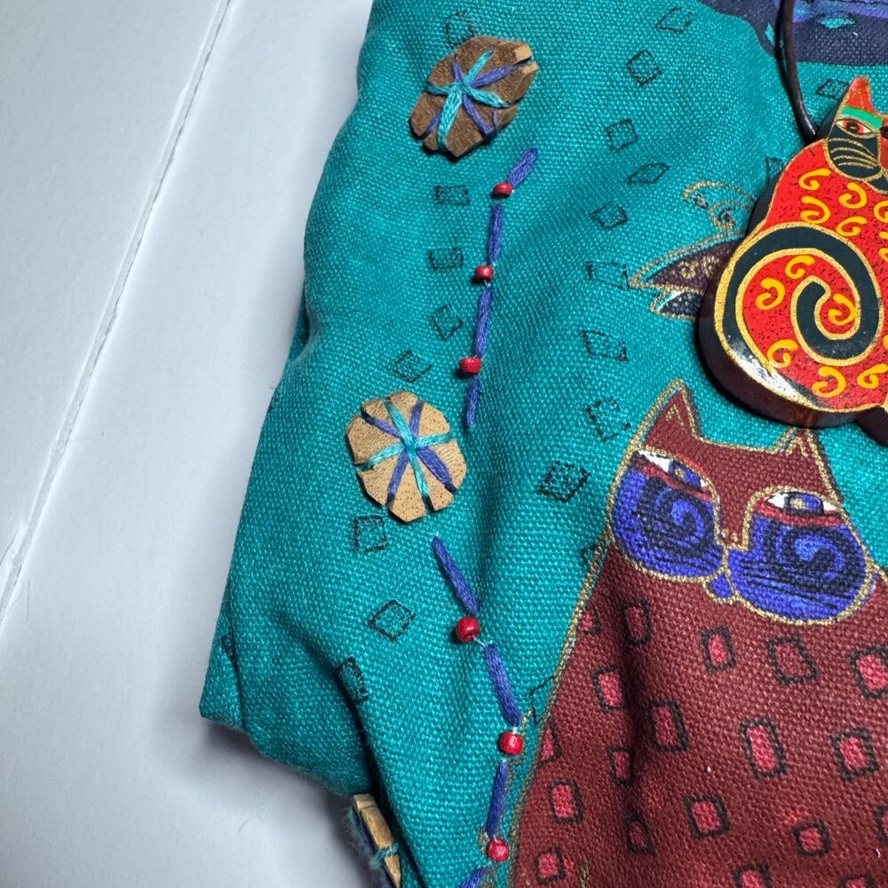 Laurel Burch Cat Feline Shoulder Tote Bag Beaded Sun N Sand Zipper Colorful Art - Picture 10 of 16